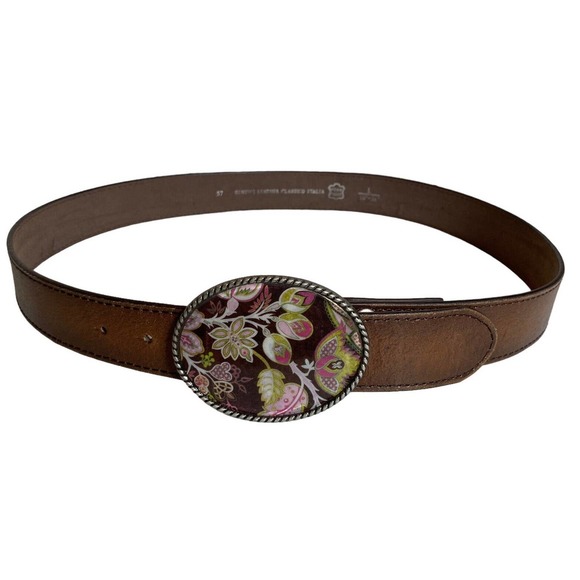 Vintage Classico Italia Leather Belt Sz L 36-38 Ivan Floral Resin Buckle - Picture 2 of 9
